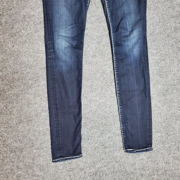 Silver Suki Super Skinny 26x33 (M 27x32 8.5 Low Rise) Dark Embroidered Jeans A17 - Picture 3 of 9